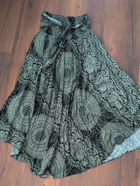 Bohemian Print Maxi Skirt - Black & Sage